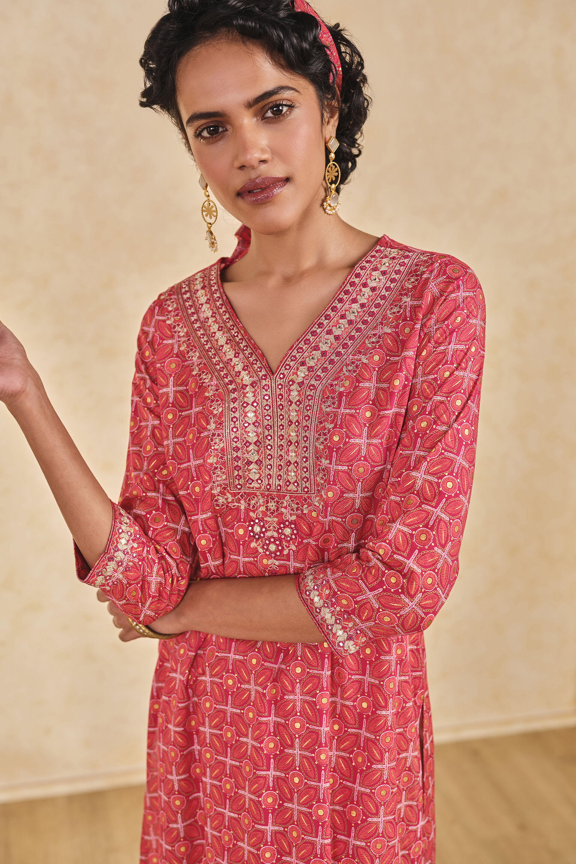 Red Mirror-Work Kurta, Red, image 7